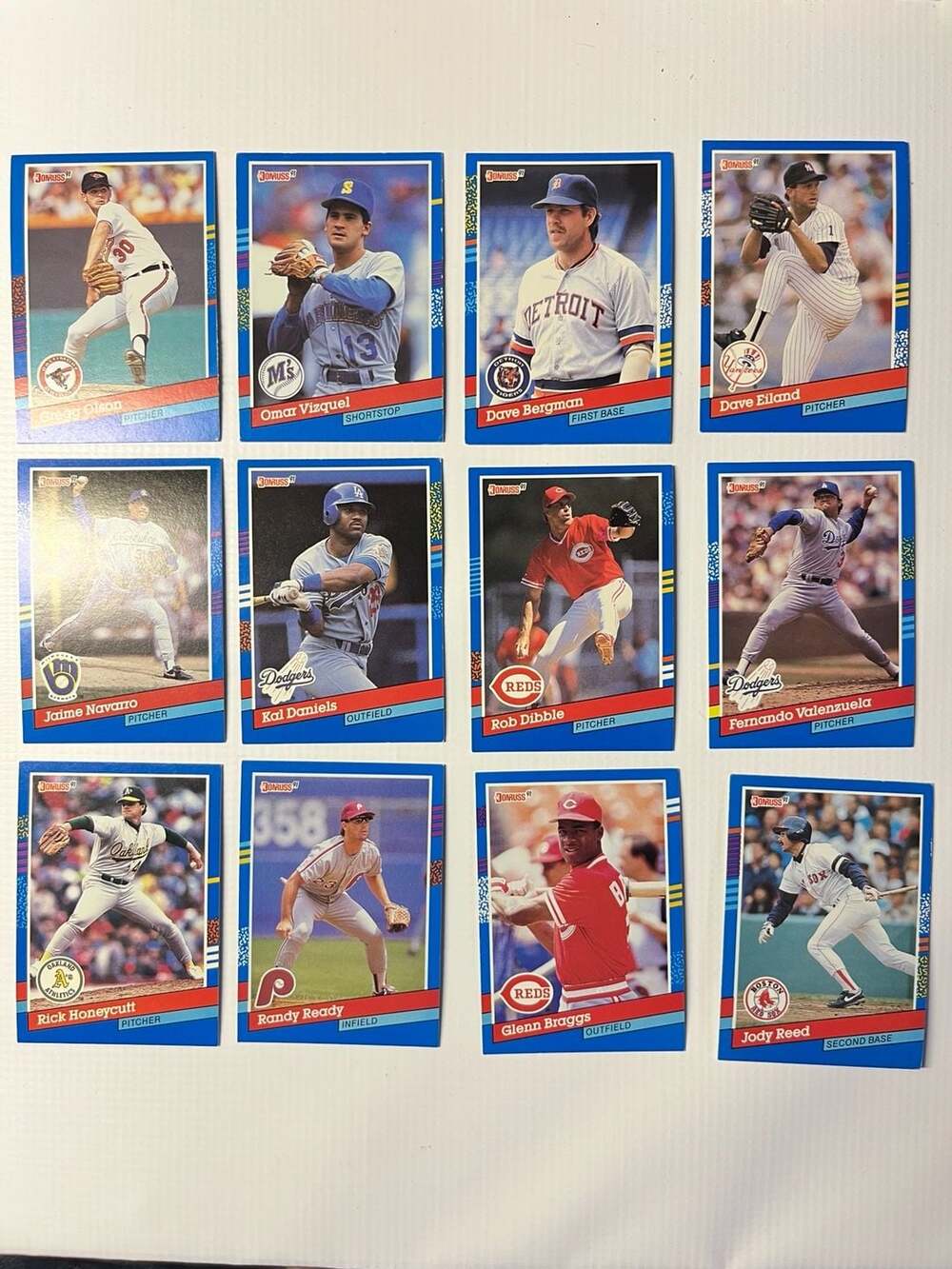 Lot of 12 Assorted 1991 Donruss MLB Baseball Trading Cards